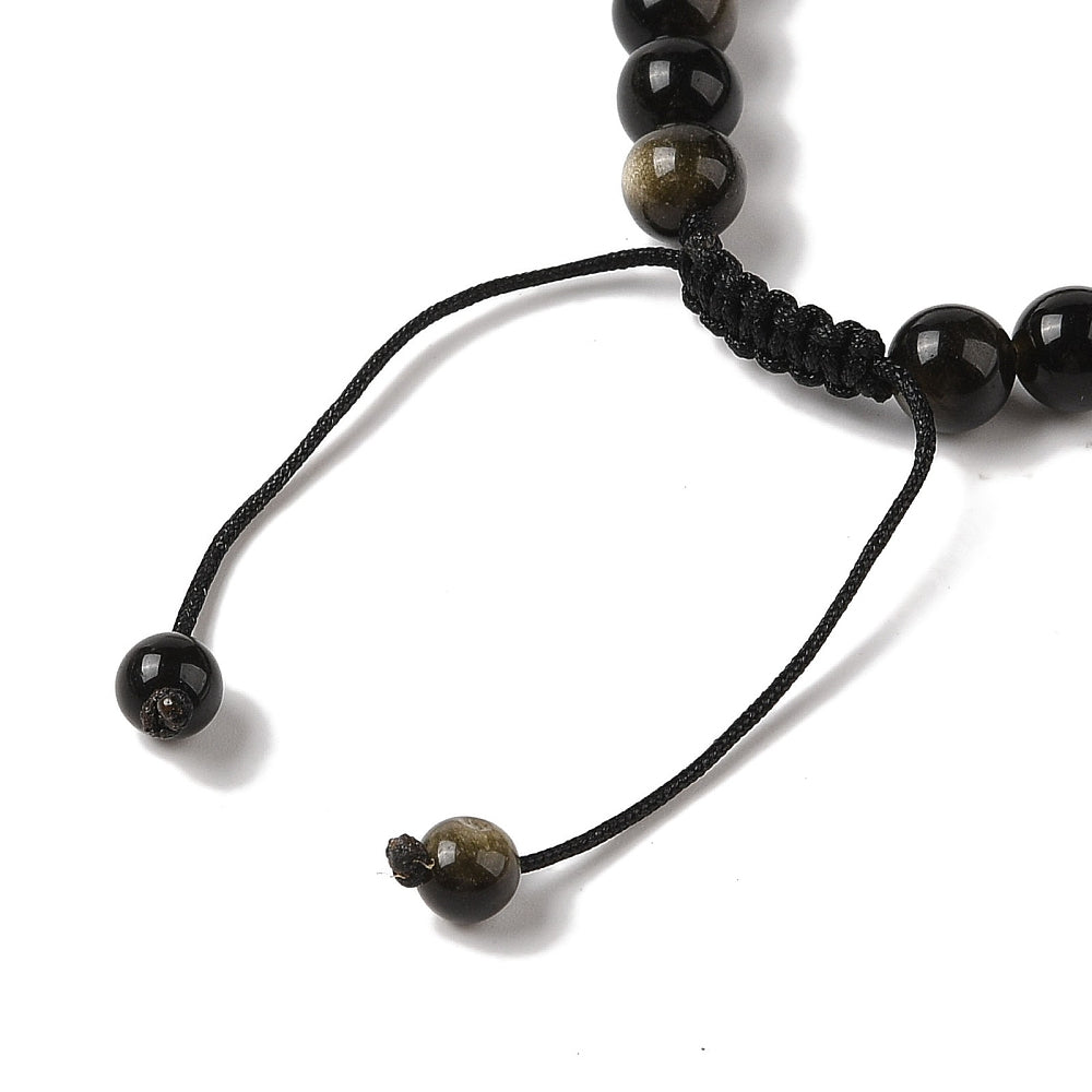 Black Obsidian (Dragon's Glass) Shambala Bracelet With 8mm Round Beads And Adjustable Drawstring