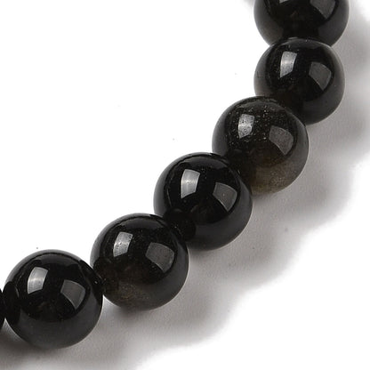 Black Obsidian (Dragon's Glass) Shambala Bracelet With 8mm Round Beads And Adjustable Drawstring