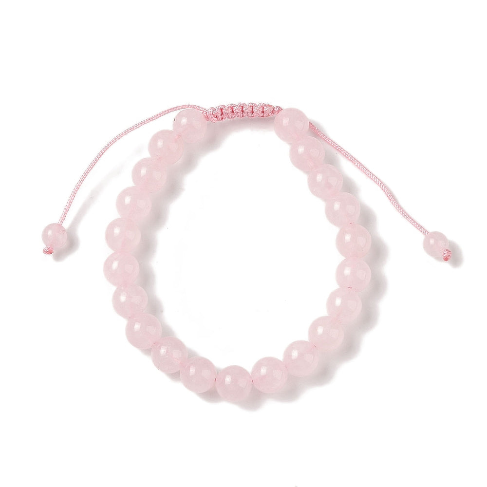 Baby Pink Rose Quartz Shambala Bracelet With 8mm Round Beads And Adjustable Drawstring