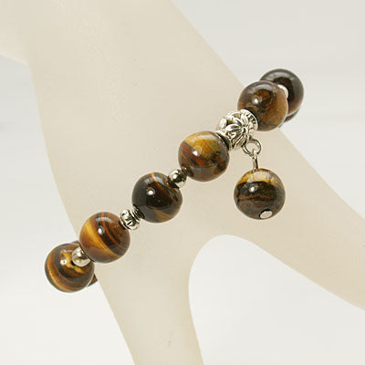 Brown & Yellow Tiger Eye Bracelet With 10mm Round Beads And Antique Silver Spacers